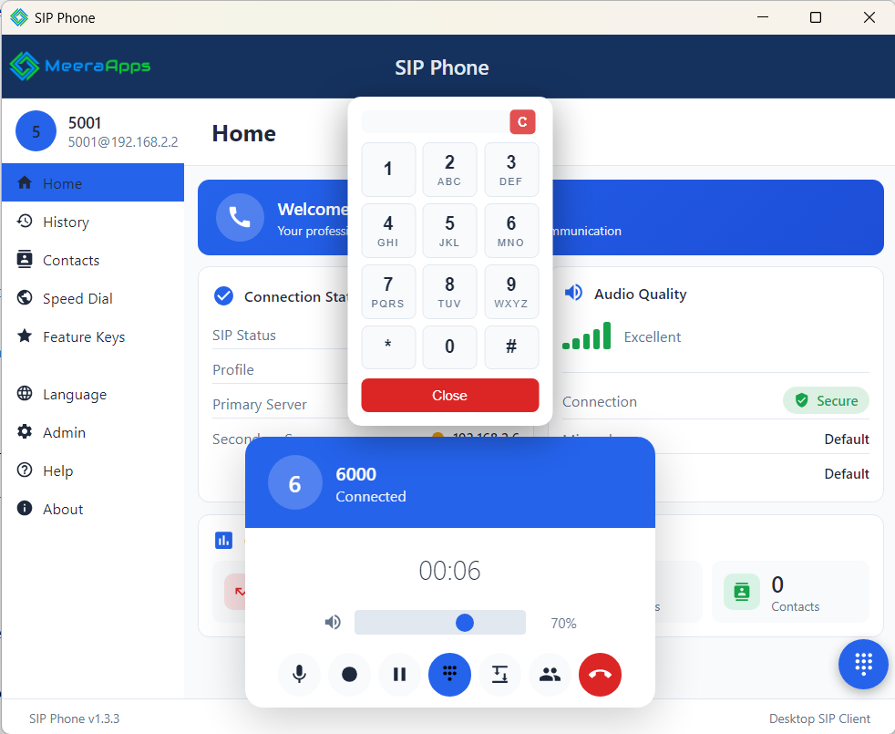 شاشة المكالمة النشطة لهاتف SIP