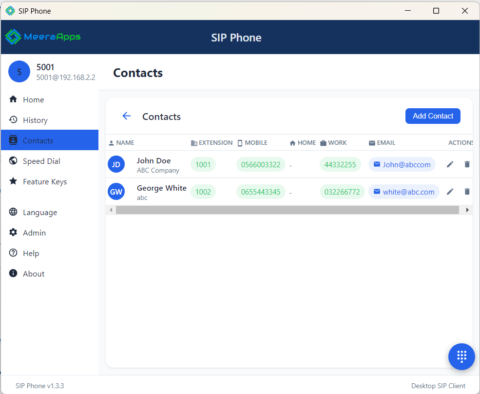 جهات اتصال هاتف SIP